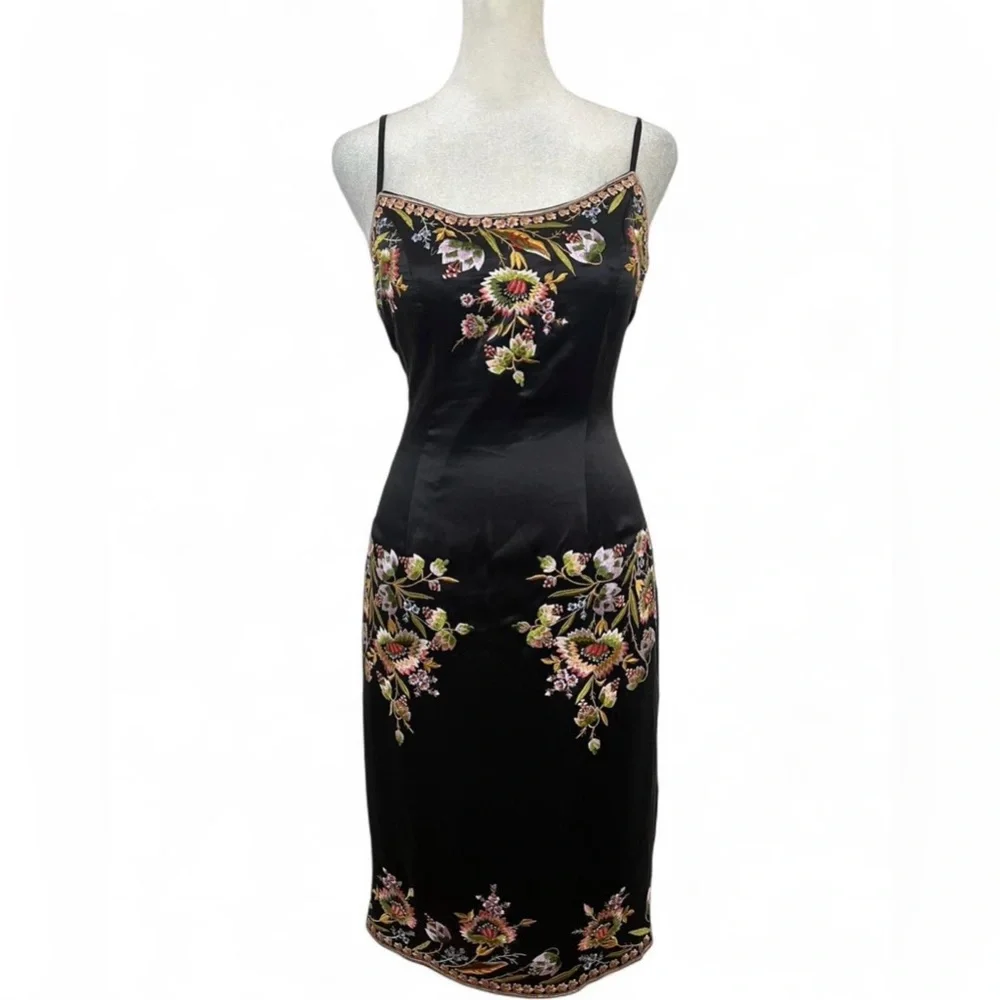 Sue Wong Black Dress with Colorful Floral Embroidery - Picture 1 of 6